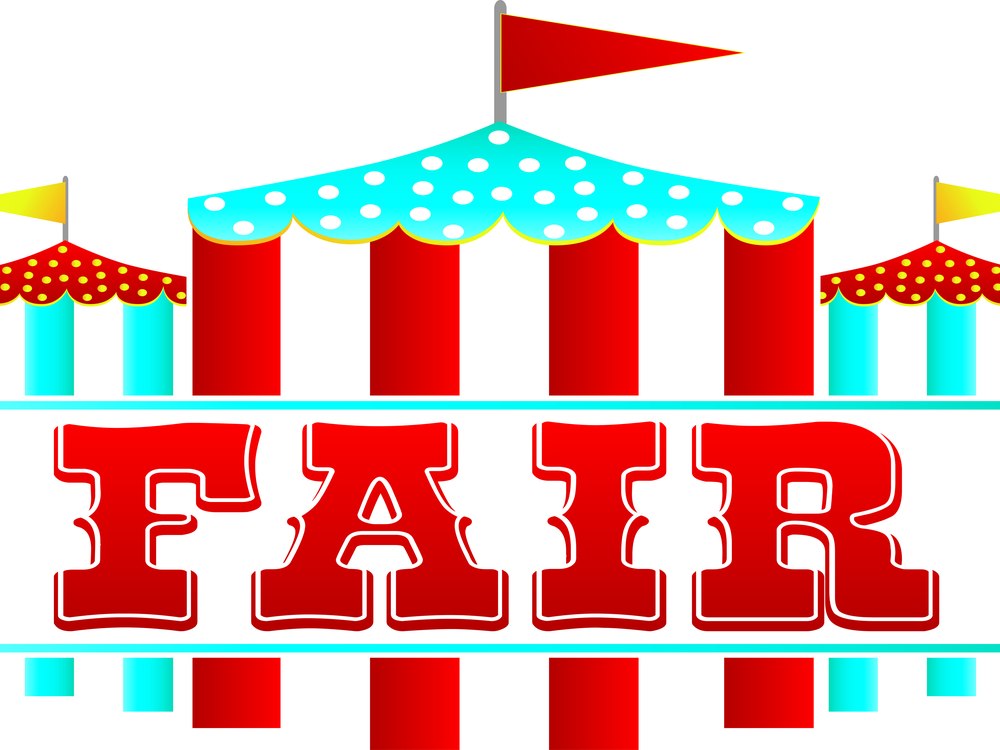 Red, blue and yellow school fair tent graphic